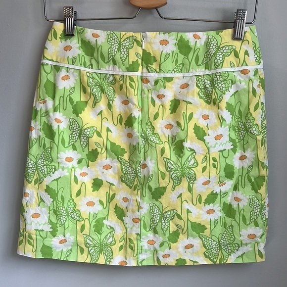 LILLY PULITZER Vintage White Label Green yellow daisy Butterfly Skirt Sz 0 - Picture 3 of 6